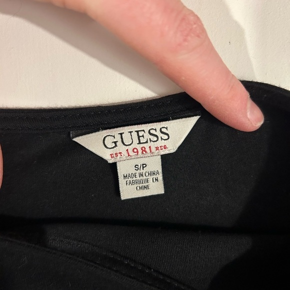 {Guess} Black & Silver 3/4 Sleeve Striped Women's Blouse - Picture 4 of 4
